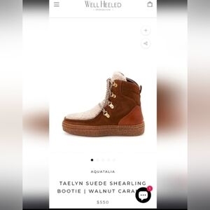 Aquatalia Walnut Suede Shearling Bootie